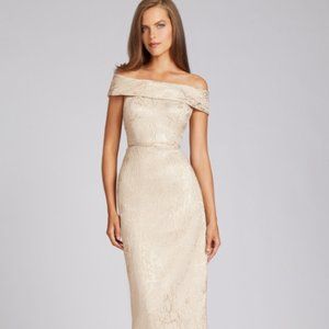 Teri Jon by Rickie Freeman - Off the Shoulder Metallic Jacquard Gown